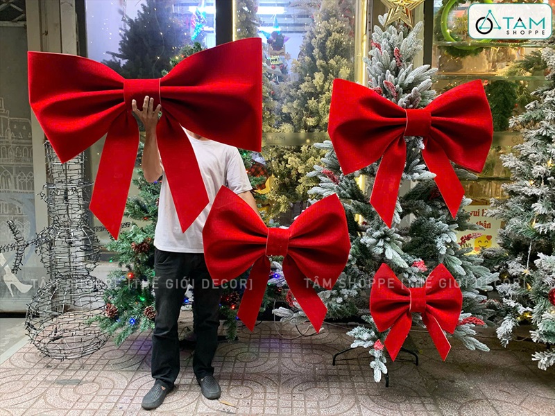 Nơ đỏ Bitis phun nhung 2 cánh - 2 lớp [Đứng form - Nhiều cỡ] PK-NO-08